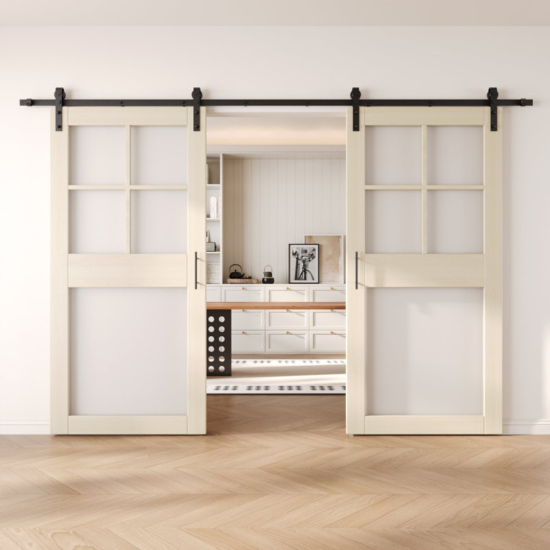 Portes de grange non assemblées et finies en verre givré 40 po x 84 po à 5 lumières Homacer Double Tinsmith Grey