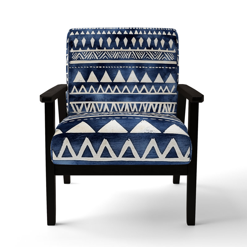 Chaise d'appoint Abstract Boho - Fauteuil indigo à motif tribal II, Black Square Arms