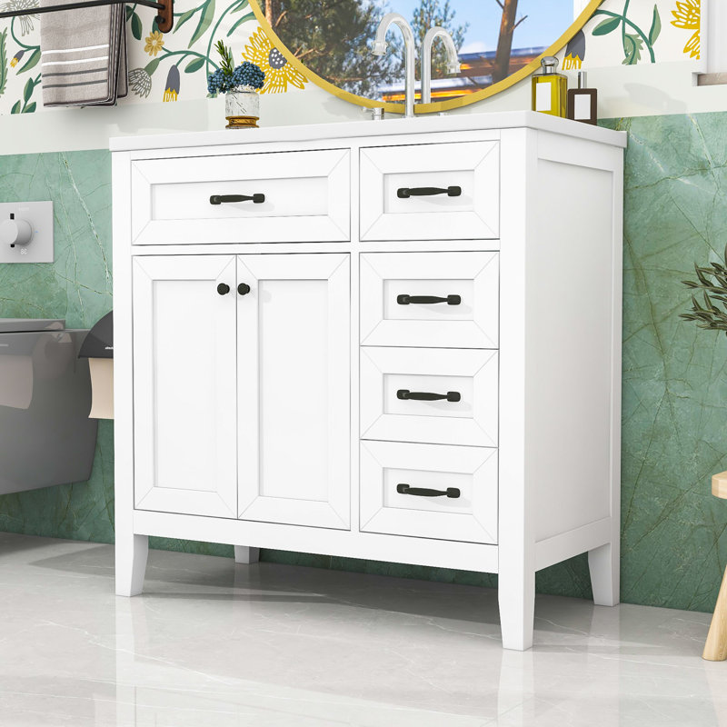 Nikan 36'' Single Bathroom Vanity with Ceramic Top, White