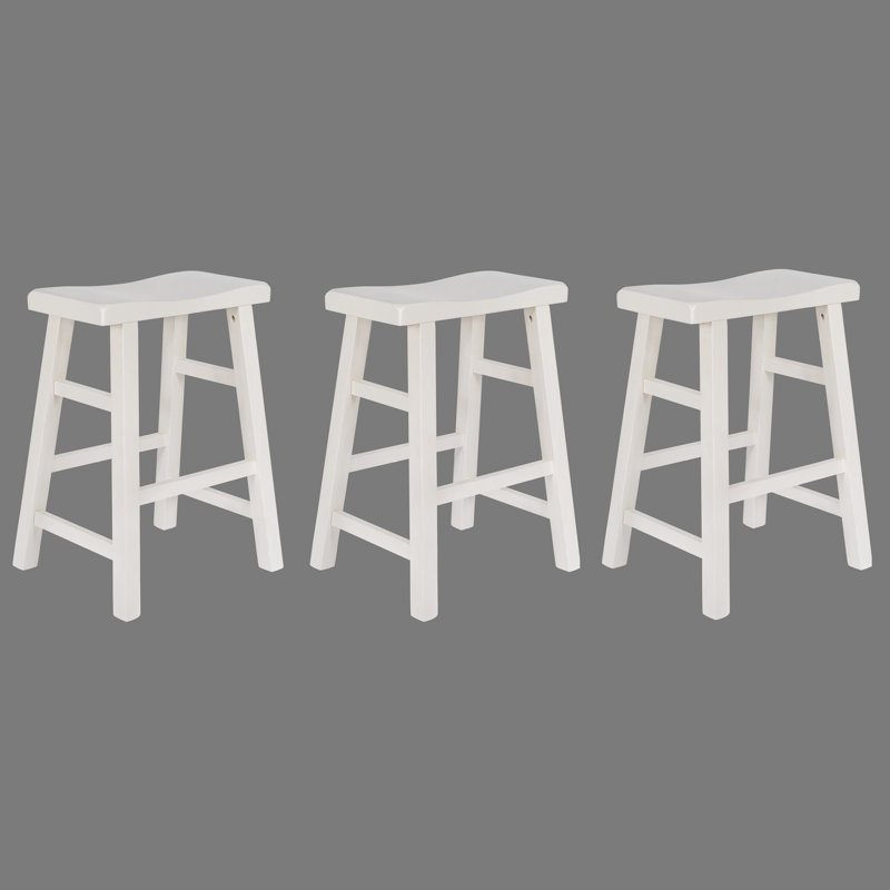 Messer Heavy-Duty Solid Hardwood Saddle Seat Kitchen Bar Stool & Counter Stool, 24", White (Set of 3), White, 3
