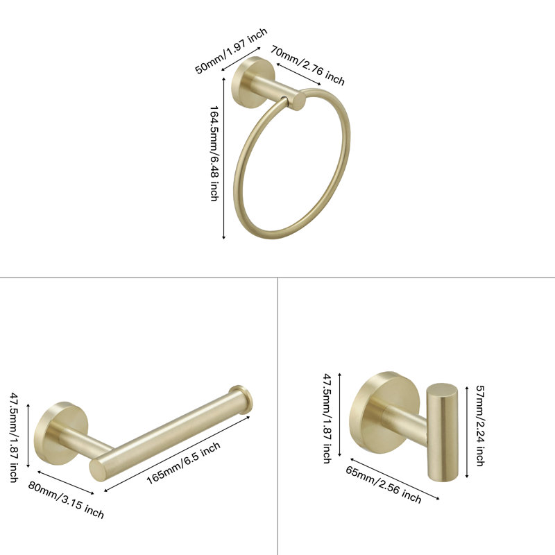 4 - Piece Bathroom Hardware Set, Brushed Gold