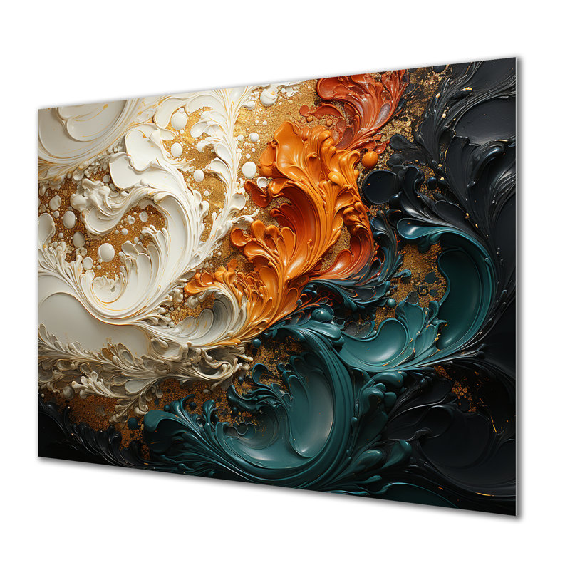 Orange et vagues ondulées oranges et mélodie IV - art mural abstrait en métal MT137179, H 30 po x l 40 po x P 1,5 po