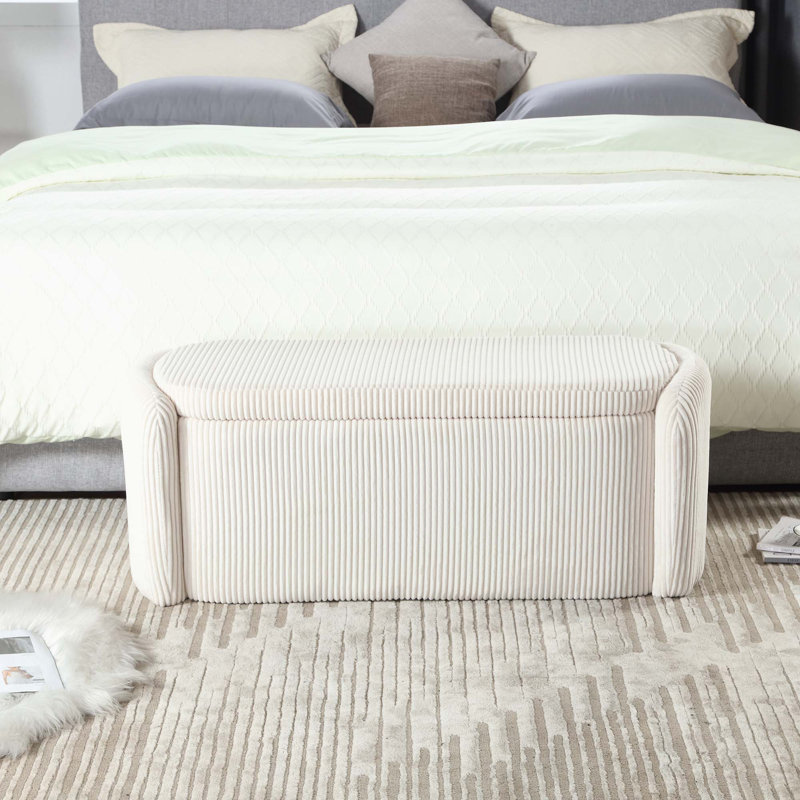 Repose-pieds avec rangement, banc d'extrémité de chambre à coucher, repose-pieds rembourré avec charnière de sécurité, Beige