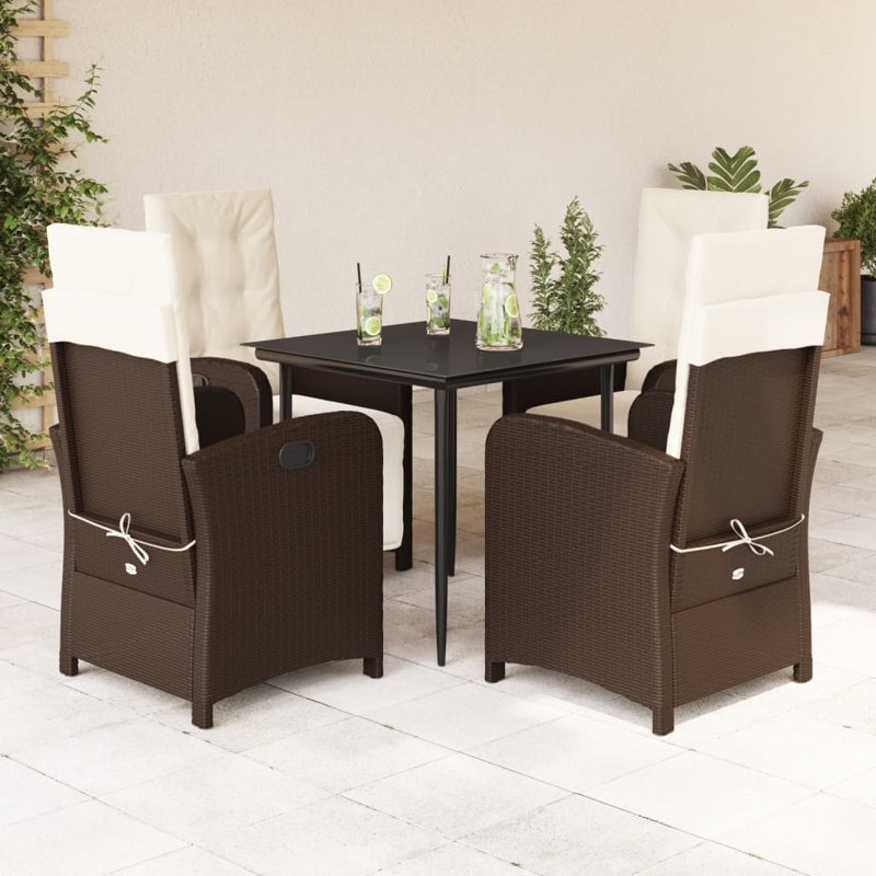 Brunon Patio Dining Set with, Black, 4, 29.1" H x 31.5" W x 31.5" L