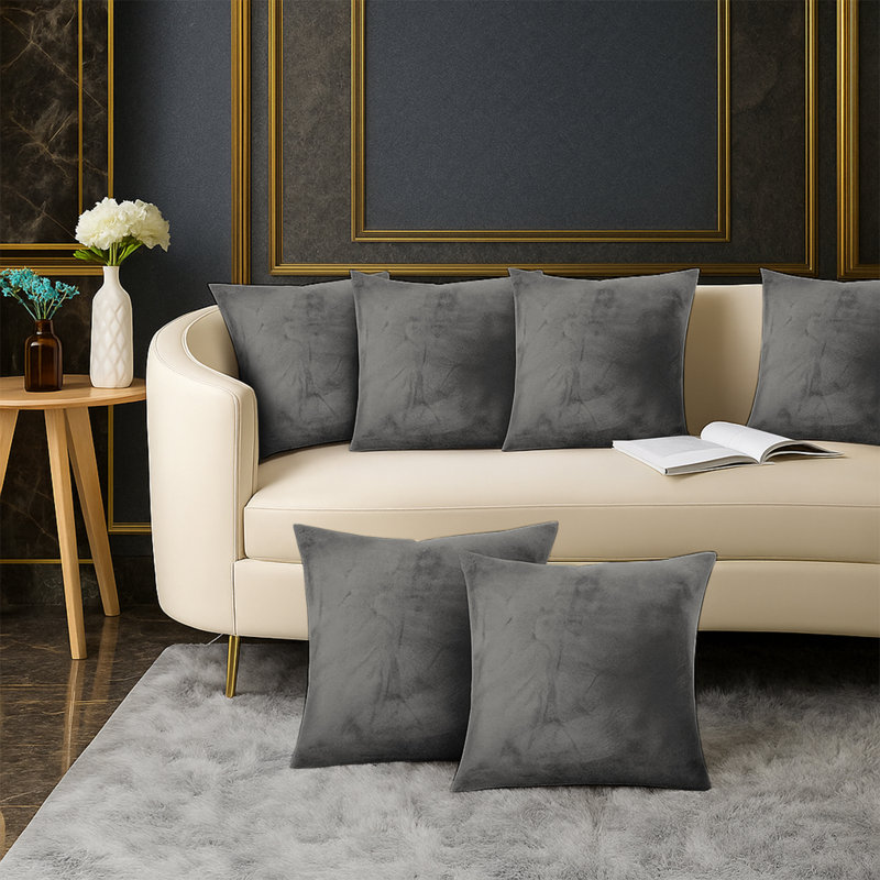 Elegant Decorative Throw Pillow Case For Sofa, Couch & Bedroom -Set Of 6, Grey