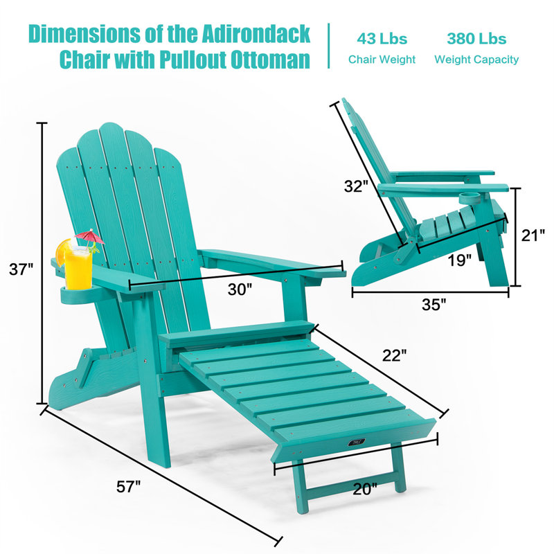 Chaise Adirondack pliante en plastique avec repose-pieds, Vert