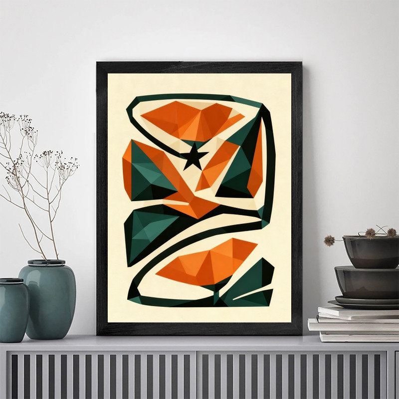 Art mural abstrait géométrique noir encadré - décor audacieux de style Mid-Century moderne rétro, H 11 po x l 9 po