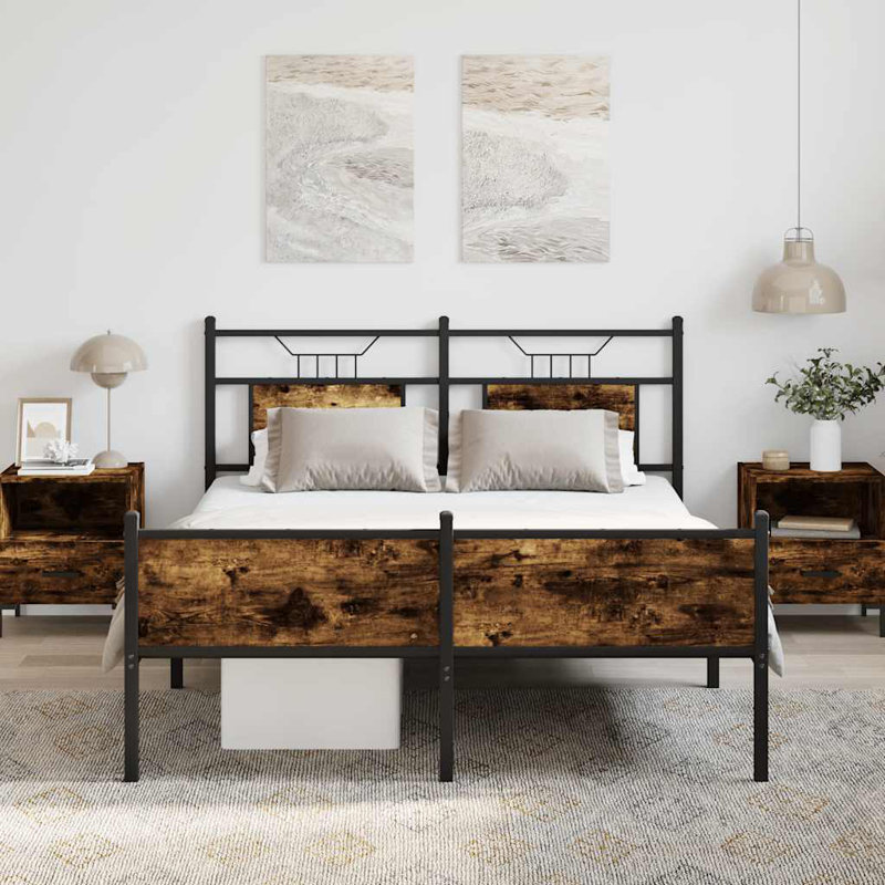 Bed Frame Without Mattress Engineered Wood, Kingsize (5'), Smoked Oak