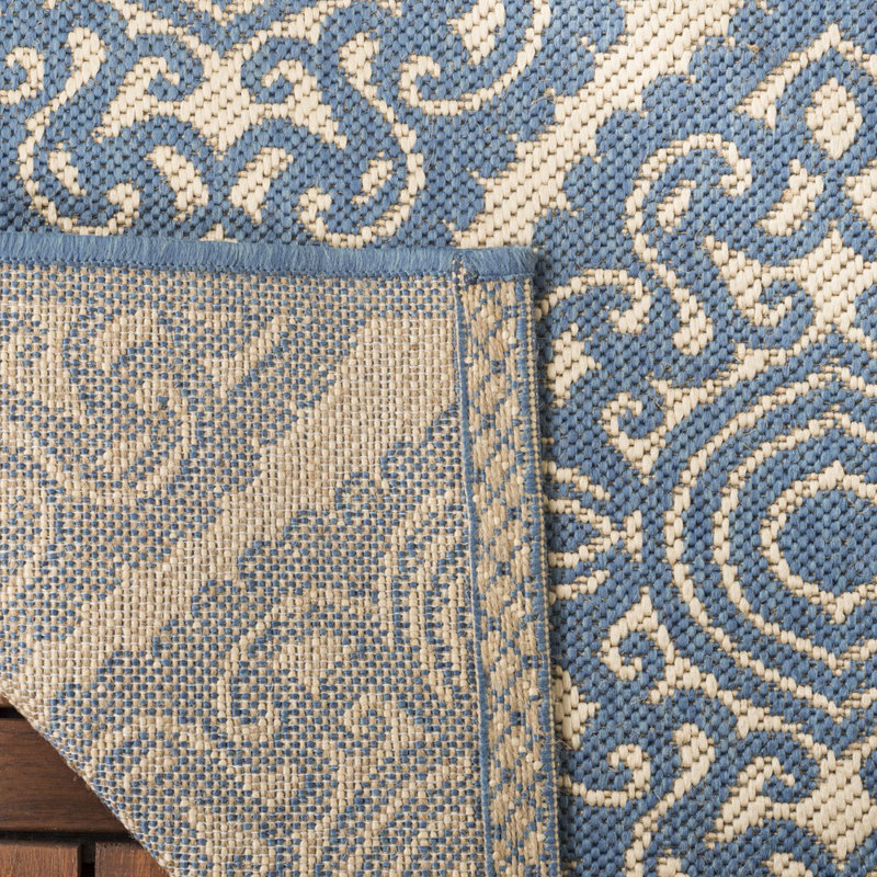 Hardrian Hooked Neutral/Blue Indoor/Outdoor Rug, Runner 61 x 244 cm