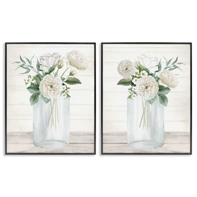 Soft Patience Flowers 2pc Framed Giclee Set, design by Kim Allen