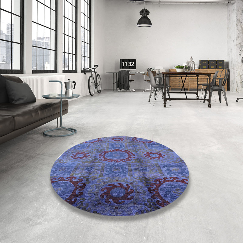 Tapis oriental bleu, Rond 5 pi