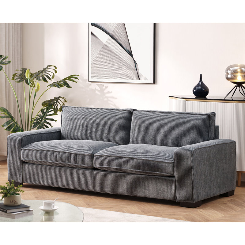 Luxe Corduroy Sofa With Sleek Design, Gray