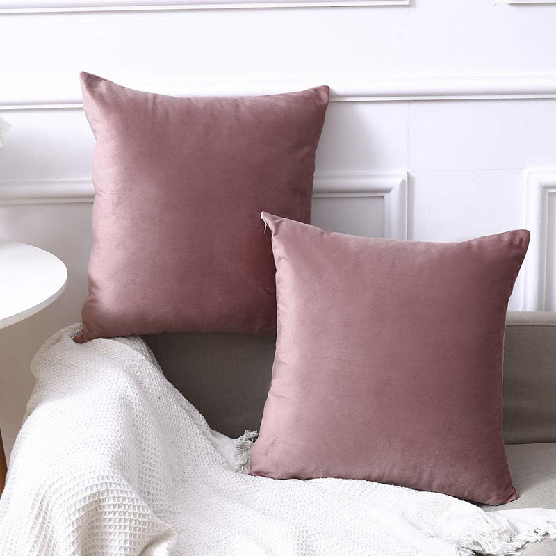 Solid Velvet Reversible Pillow Cover, Blush Pink, 18"H x 18"W