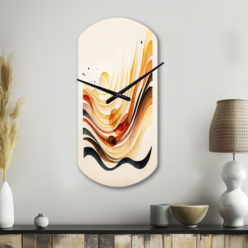 Horloge murale en métal Burnt Orange Waves Abstract IV, Petit