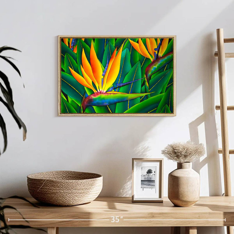 Oiseau luxuriant du paradis, 19 po x 13 po, Cadre flottant en bois naturel
