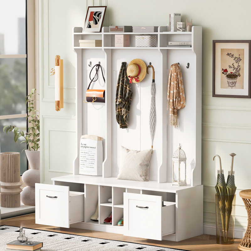 Banc de vestibule avec portemanteau U-Can 5-en-1, Blanc