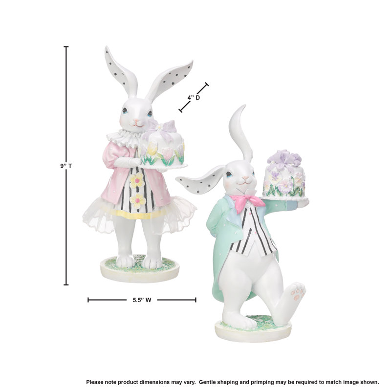 Lapin en résine avec mini gâteau 9 po 2 assortis