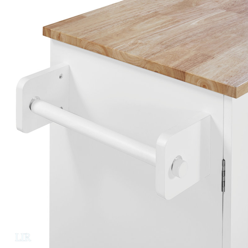 Rolling Kitchen Island With Storage, Kitchen Cart With Rubber Wood Top, 2 Slide-Out Shelf And Internal Storage Rack, Kitchen Island On Wheels, Kitchen Island