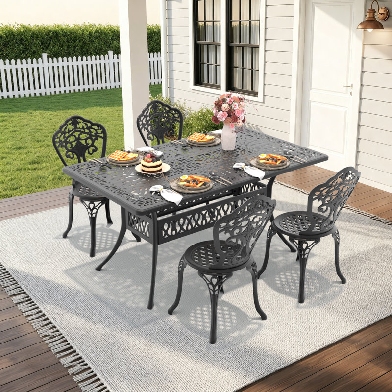 Ensemble repas d'extérieur en fonte d'aluminium AllWeather avec chaises ergonomiques