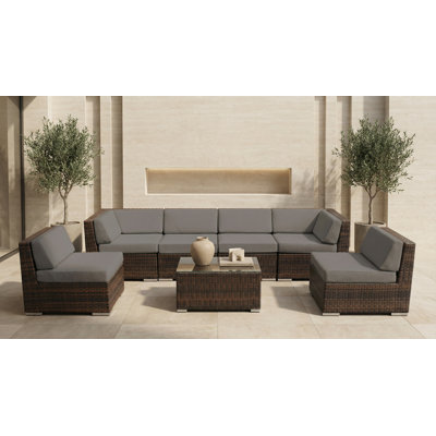 Barneveld Wicker 6 - Person Seating Group with Cushions - No Assembly
