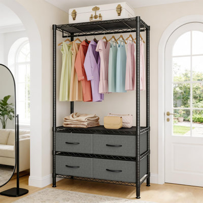 35-Inch Heavy Duty Garment Rack with 4 Fabric Drawers & Adjustable Shelves, Freestanding Closet Organizer