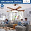 Ventilateur de plafond moderne en noyer de 46 po à 5 pales avec lumière DEL et télécommande, 6 vitesses, flux d'air réversible, éclairage à intensité variable, réglable en hauteur, silencieux pour le salon-1397807862