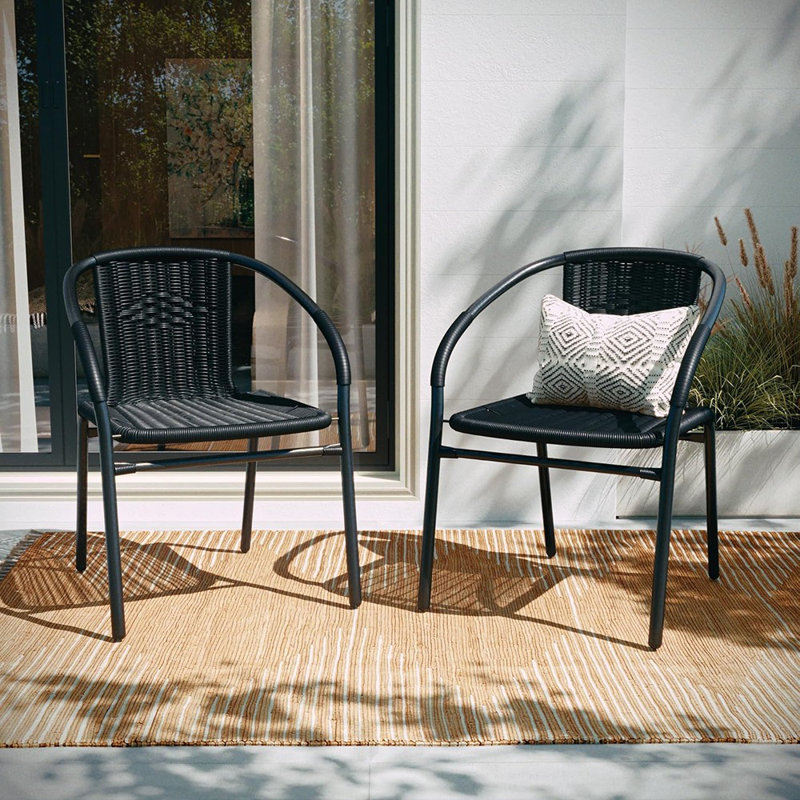 Arthor Rattan Indoor/Outdoor Stacking Restaurant Chairs (Set of 2), Black