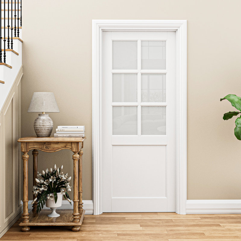 Porte intérieure en verre givré 6-Lite, Gauche, 32 po x 80 po, Blanc