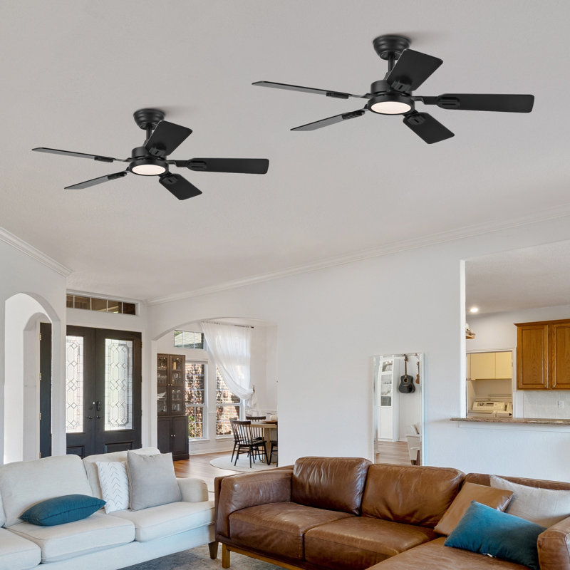 42" LED Ceiling Fans with Lights and Remote Controls, Matte Black/Brown Wood