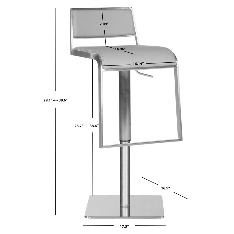 Gray Adjustable Swivel Bar Stool with Metal Base and Leather Seat