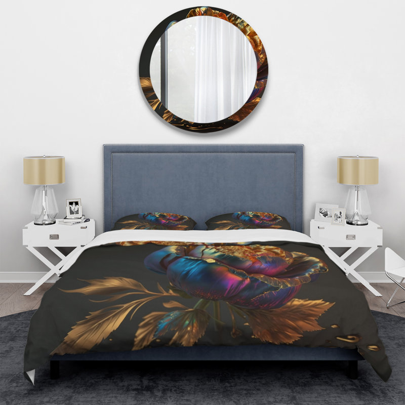 Ensemble de housse de couette Rainbow Peony, Housse de couette pour grand lit et 2 taies décor