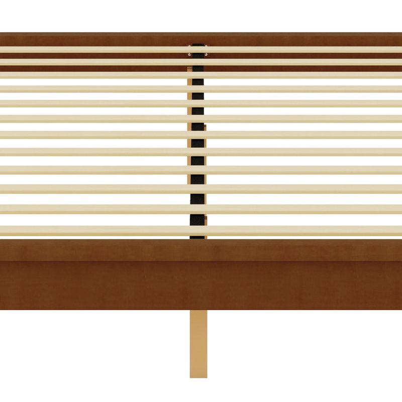 Base de lit plateforme en bois de bambou sec massif avec support en lattes de bois, Brun