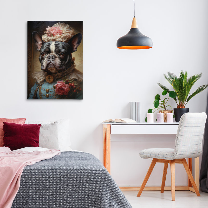 Élégante toile de portrait de bouledogue français, design par Wumples, H 24 po x l 16 po