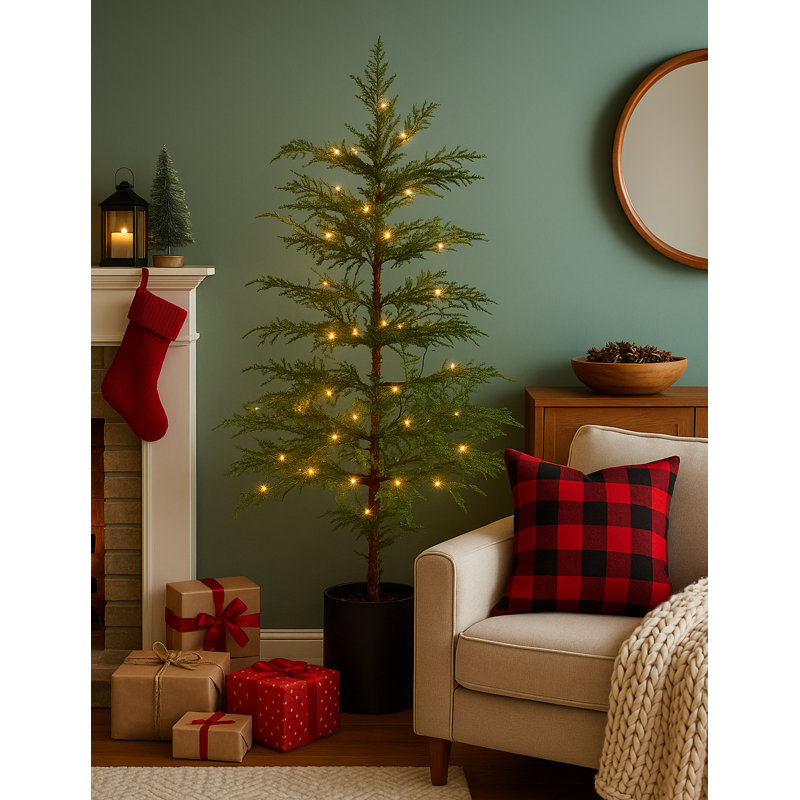 Arbre de Noël en pot 4 pi pré-éclairé, lumières DEL à piles, pot en résine, 4'