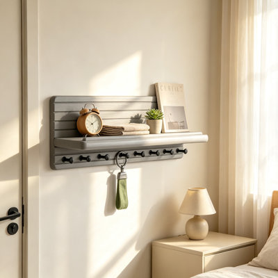 Porte-clés mural avec tablette flottante, organisateur de vestibule en bois rustique avec portemanteau, porte-courrier et présentoir de plantes pour le bureau et la décoration