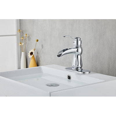 Robinet pour salle de bain à poignée simple avec plaque de pont et ensemble de drain