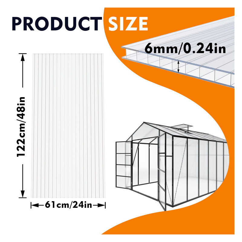 Panneaux de serres en polycarbonate à double paroi 16 pièces - 4 x 2 pi de feuilles de toiture isolées et anti-UV pour le jardin et le patio