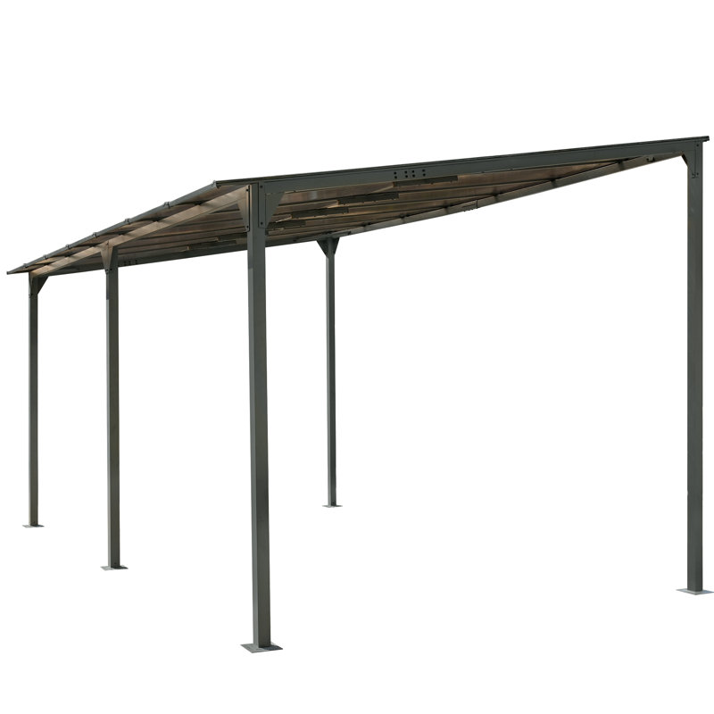Auvent incliné avec abri de jardin et structure en fer thermolaqué