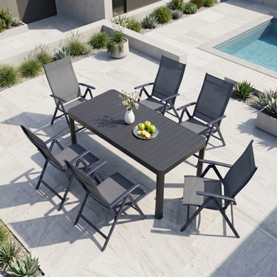 Outdoor Extendable Dining Set With Aluminum Table And Folding Chairs