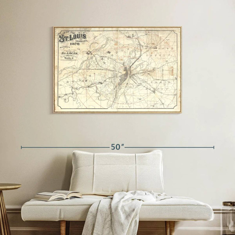 Carte rétro de St Louis II, Cadre flottant en bois naturel, 40 po x 27 po