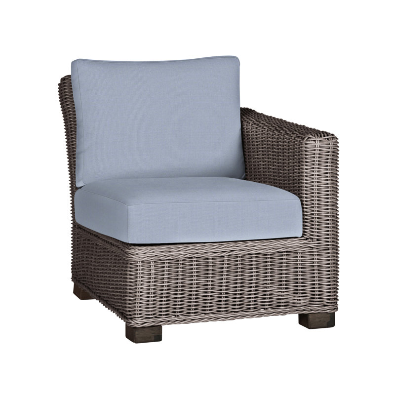Canapé modulaire d'extérieur en résine tressée rustique N-Dura, Pas de soudure, Huître, Sunbrella® ‑ Arbor Chambray colombe