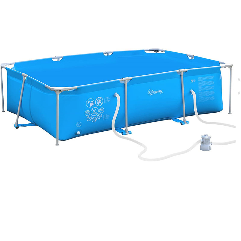 Outsunny Steel Frame Pool Above Ground Swimming Pool 292 x 190 x 75cm, 9.6' L x 6.2' W x 29.5" H, Blue