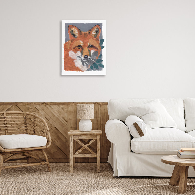 «Fox with Opaque Leaves», art mural sur toile par Nancy Overton, H 20 po x l 16 po