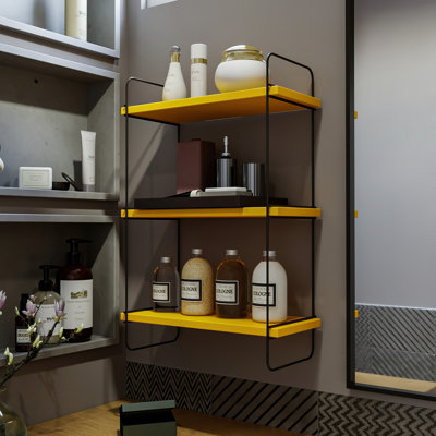 Modern Wall Shelf, Yellow, 15.8 x 26.0 x 7.9 inches | 100% Melamine Coated Particle Board, 0.7 inches Thick with 100% Metal Frame | Numerous Shelves, Wall-Mountable, Stylish Storage Solution for Home & Office