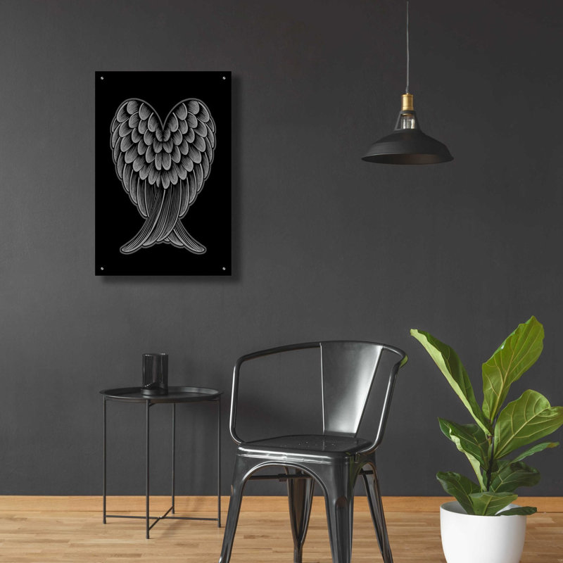 «Heart Wings On Black» par Rachel Caldwell, art mural en verre acrylique, H 36 po x l 24 po x P 0,2 po