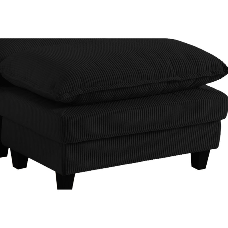 Siège profond modulaire noir avec structure en bois massif et amovible, convient au salon, à la chambre à coucher - Coussins en mousse épaisse et respirante en velours côtelé Ressort de serpent surdimensionné, divers espaces comme