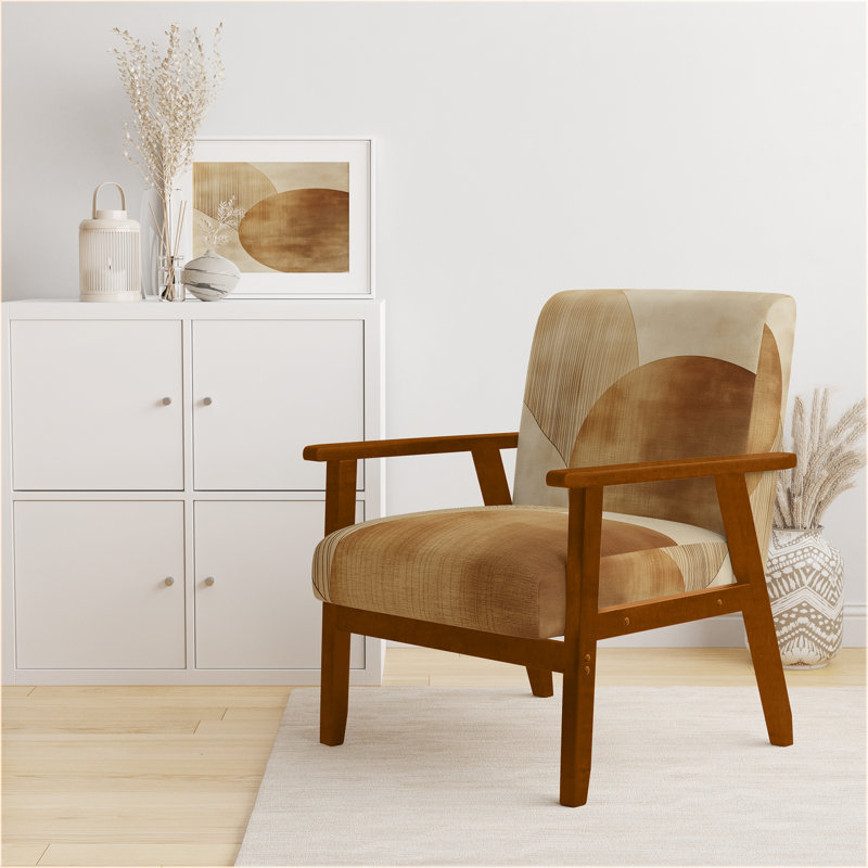 Chaise avec accoudoirs abstraite Mid-Century rembourrée abstraite Sun Arc I, Brown Square Arms