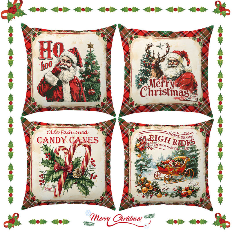 4 housses de coussin décoratives à motif de père Noël, 4 pièces