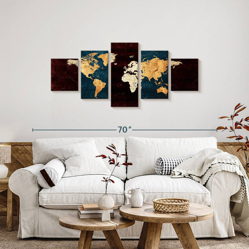 Mappemonde vieillie XV, H 24 po x l 55 po