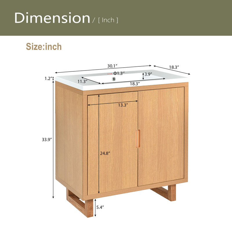 30" Bathroom Vanity Set With Sink, Burly Wood